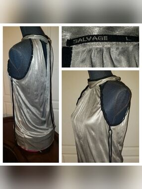 Salvage Silver Metallic Halter Tank with Black Trim